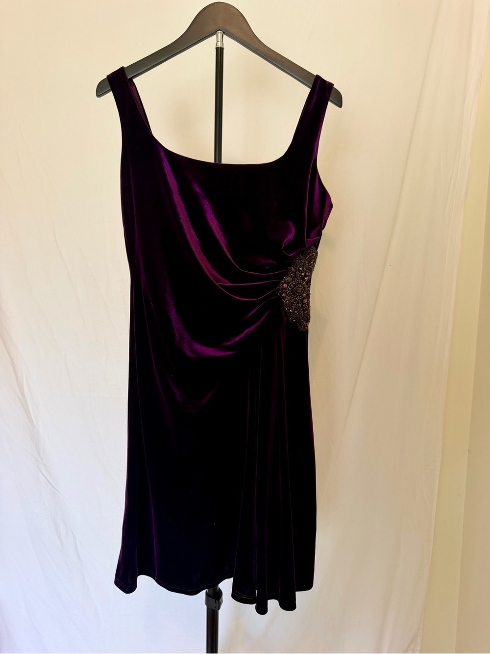 David Meister Purple Velvet Embellished Cocktail Dress Size 10
